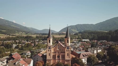 Aerial Footage of an Old Historic Church in Austria