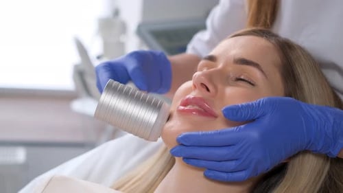 Smoothing Deep Wrinkles on the Forehead A Cosmetic Procedure in the Salon of a Beauty Clinic for a