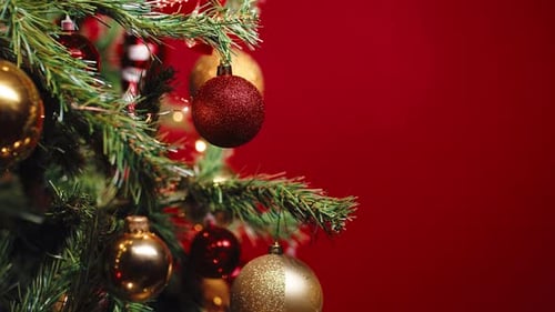 Christmas Tree On Red Background