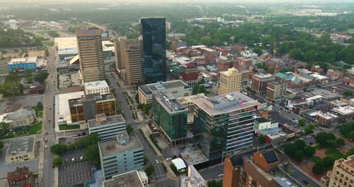 Aerial View of Downtown District of Lexington City in Kentucky USA at Sunset High Skyscraper