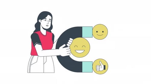 Female Character Attracting Positive Emojis with a Large Magnet