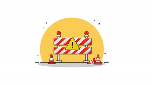Minimalist Construction Barrier with Warning Sign Animation