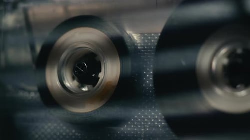 Retro Radio Tape Recorder Audio Cassette Closeup Listening to Music Old Radio Boom Box Player Macro
