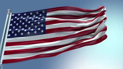 Realistic American Flag Waving on a Clear Sky Background