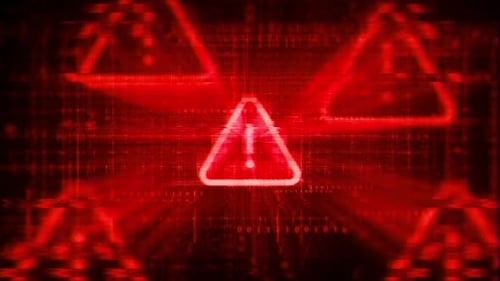 Warn- und Warnstempel und Stempel mit futuristischem HUD-Bildschirm