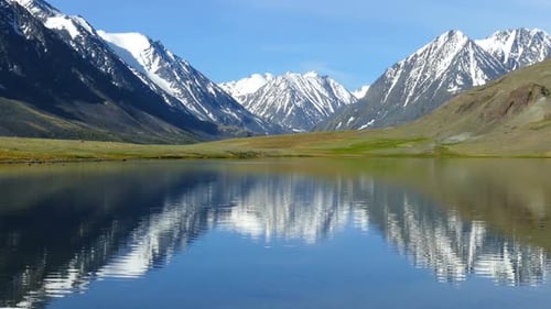 mountain landscape with lake in Altay, zoom in