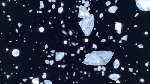Hermosas gemas de diamante voladoras y brillantes, cristal transparente brillante