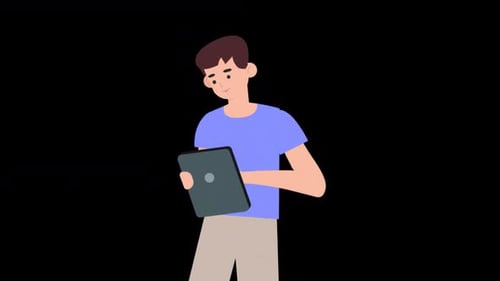 Flat Design Animation of a Person Using a Tablet