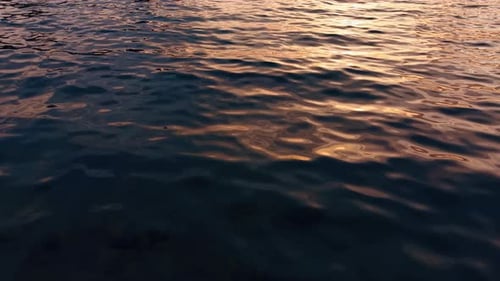 Rugged dark waterscape colored with orange light. Turbulent water backdrop. Close up.