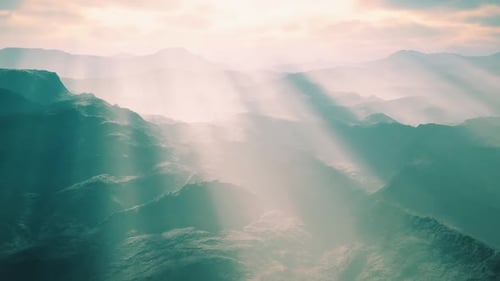 Aerial Vulcanic Desert Landscape with Rays of Light