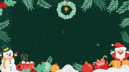 Festive Christmas Animated Border with Santa, Snowman, and Wreath