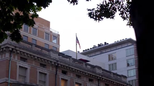 Buildings with American Flag Flying on Top