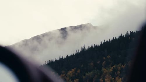 Clouds Moving Over The Trees In The Forest Growing In The Mountain Slopes During Autumn. - wide