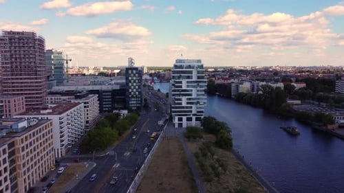 The last section of the Berlin wall death strip.
Great aerial view flight pedestal down drone footag
