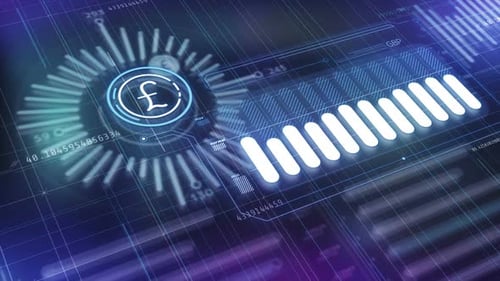 Futuristic Pound Sterling Currency Data Interface Animation