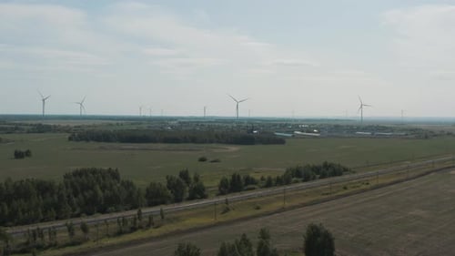 Scenic Aerial View of Wind Turbines in Countryside