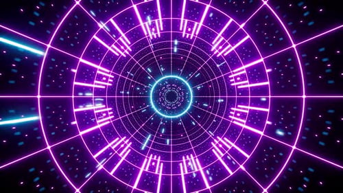 Neon Light Circle Grid Tunnel Vj Loop