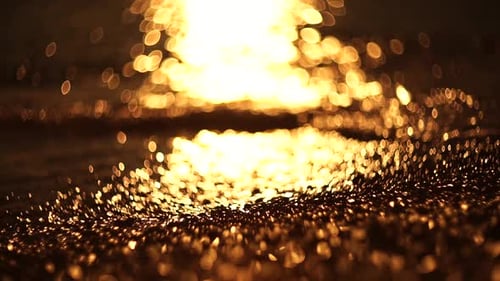 Abstract Sea Summer Ocean Sunset Nature Background Small Waves on Golden Water Surface in Motion