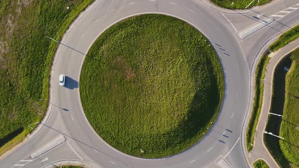 Geometric Roundabout Structure Aerial View Katlakalns Area, Vehicles ...