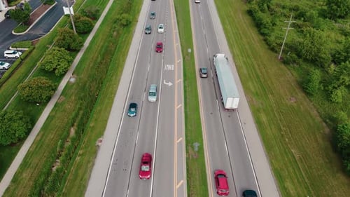 Drone Shot of Cars and Trucks Driving on the Highway Slow Motion