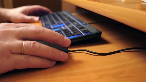 02e. A person works at a computer using a mouse and keyboard.