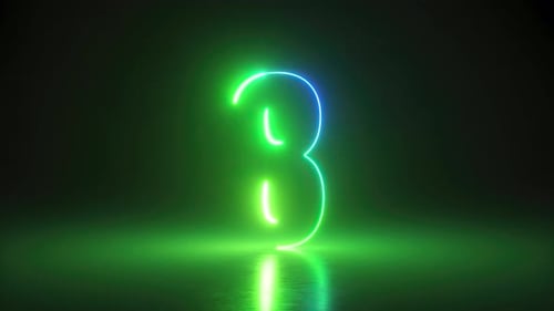neon countdown from ten to one, laser numbers glowing with green light