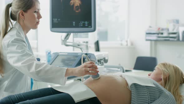 In the Hospital, Pregnant Woman Getting Sonogram / Ultrasound Screening ...