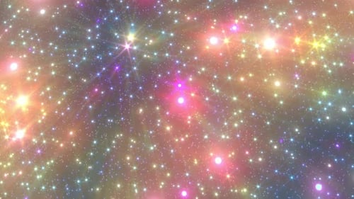 Rotating retro 80s style prismatic background with shiny stars, rays of light, disco ball flares