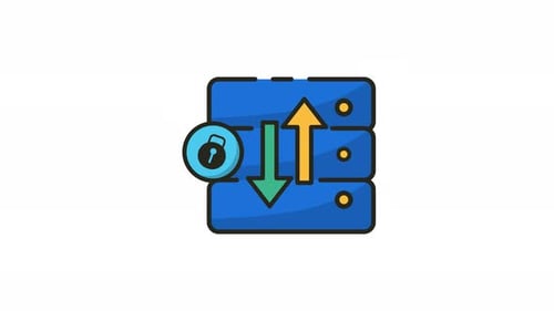 Sicherer Datenübertragungsserver mit Pfeilen und Schloss.