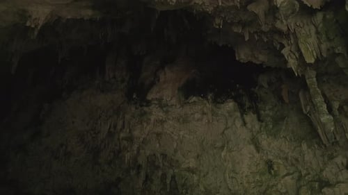 Stone Cave with Stalactites and Stalagmites on the Background