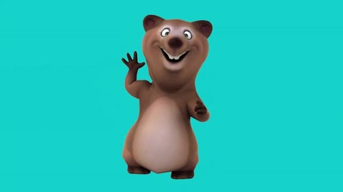 Lustiger 3D-Cartoon-Bär, der winkt (mit Alphakanal)