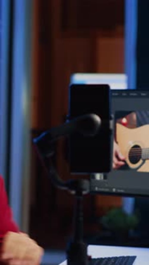 Man Recording a Broadcast About Editing Software