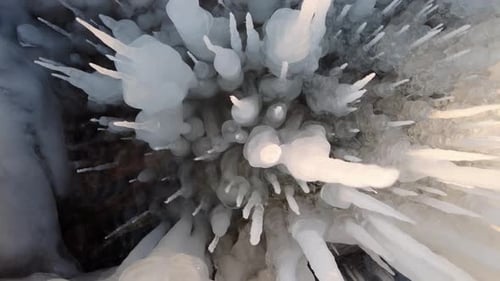 Icicles in Cave on Baikal Lake