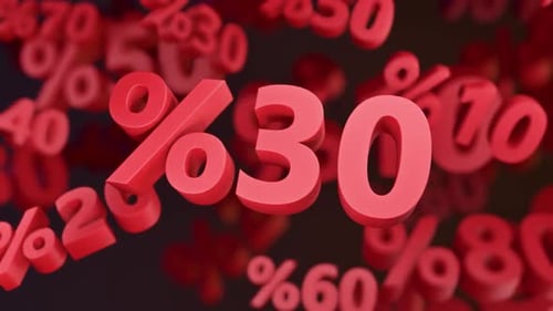 Floating Red 3D Percentage Numbers for Discount Sales