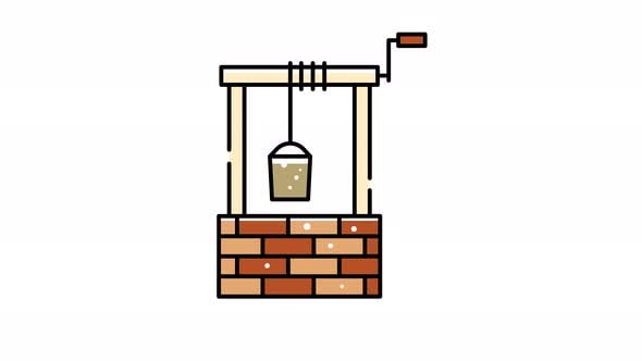 Animated Water Well Icon with Lowering and Rising Bucket, Elements ...