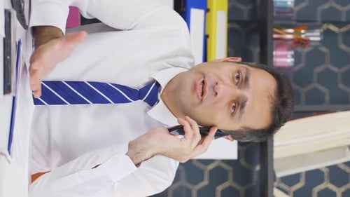 Adult Wearing a Tie Talking on Smartphone in Office