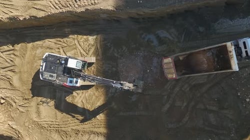 Aerial View Heavy Machinery at Construction Site