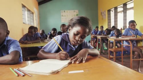 Front View of Classroom of African Students , in a Lesson,