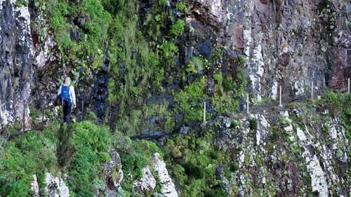 Solitary Traveler Makes Way Along Dangerous Cliffside Trail