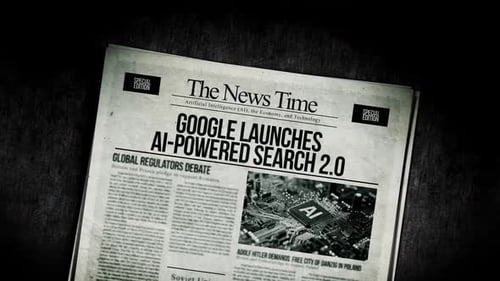 Vintage Newspaper Headlines with Technology News Reveal