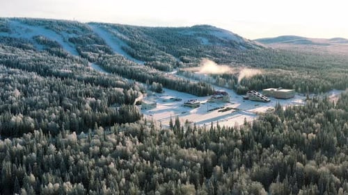 Snowmaking System Preparing Ski Slopes in Winter Resort