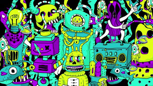 Vibrant Surreal Doodle Cartoon Abstract Loop Animation