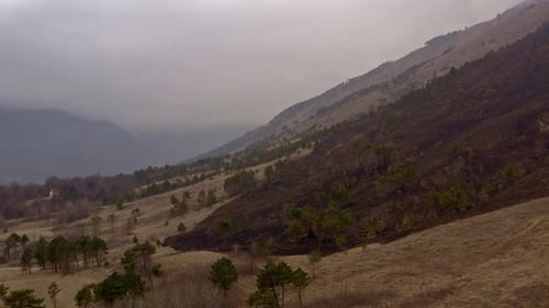 Aerial View of Burnt Hillside Landscape