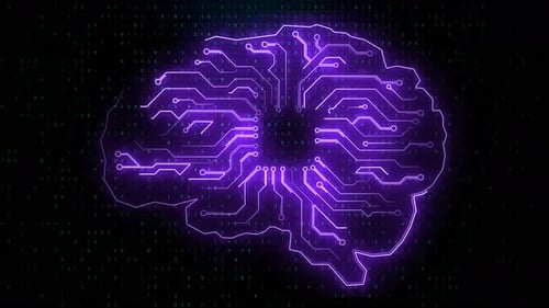 Animation cérébrale en circuit créatif sur fond noir. Intelligence artificielle et