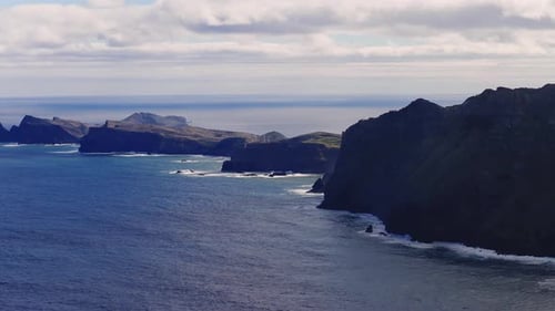 Aerial Panorama of Madeira Volcanic Coast with Cliffs and Stacks