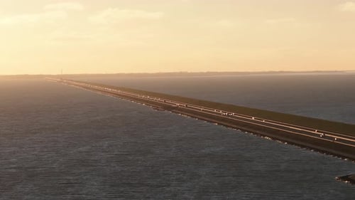 Vue aérienne du barrage d'Afsluitdijk, Pays-Bas.