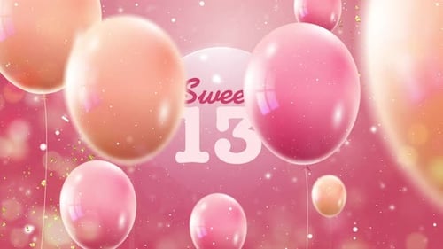 Birthday Balloons Sweet 13 age Animation Looped Background 4K