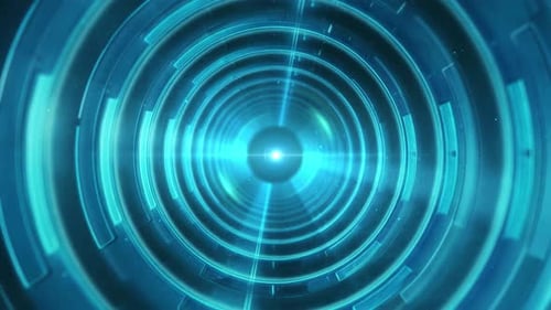 Futuristic Blue Tunnel With Glowing Concentric Circles