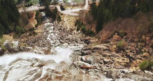 Aerial of scenic waterfalls panoramic view surrounded by nature in a magical, relaxing and green p