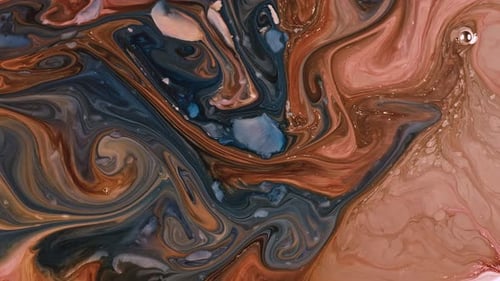 Abstract Fluid Paint Mixing in Brown and Blue